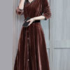V Neck Lace Buttons Long Party Dress
