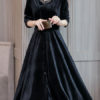 V Neck Lace Buttons Long Party Dress - Image 2