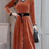 V Neck Lace Buttons Long Party Dress - Image 4