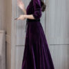 V Neck Lace Buttons Long Party Dress - Image 3