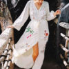 V Neck Long Sleeves Buttons Beach Cover Up Maxi Dress