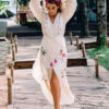 V Neck Long Sleeves Buttons Beach Cover Up Maxi Dress - Image 4