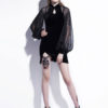 Velour Long Sleeve Keyhole Split Mini Dress - Image 2