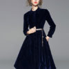 Velour Shirt Turndown Collar Ink Blue Midi Dress - Image 2