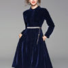 Velour Shirt Turndown Collar Ink Blue Midi Dress - Image 4