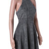 Velvet Halter Lace Up Pleated Flare Skater Dress