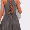 Velvet Halter Lace Up Pleated Flare Skater Dress - Image 3