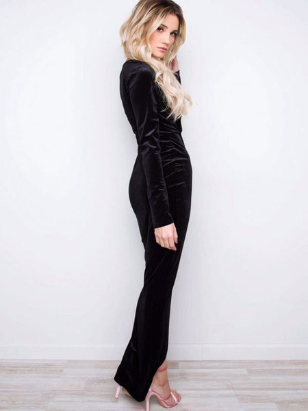 Velvet V Neck Split Long Maxi Dress For Women - Image 4