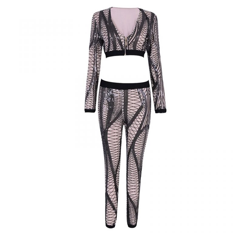 Vestidos Sequins Tops and Pant Two Pieces Evening Party Set - Image 3