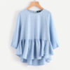 Woman Three Quarter Length Sleeve Plaid Blouse