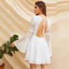 Women Backless Long Sleeve Solid V Neck Lace Sexy Dress - Image 2