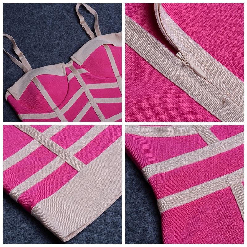 Women Bandage Patchwork Sleeveless Celebrity Evening Party Dress - Image 5