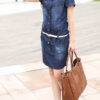 Women Belted Short Sleeve Denim Mini Dress - Image 2