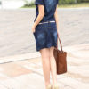 Women Belted Short Sleeve Denim Mini Dress - Image 4