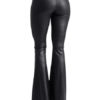 Women Black Pants Lace Up PU Leather Drawstring Flared Leg Trousers - Image 2
