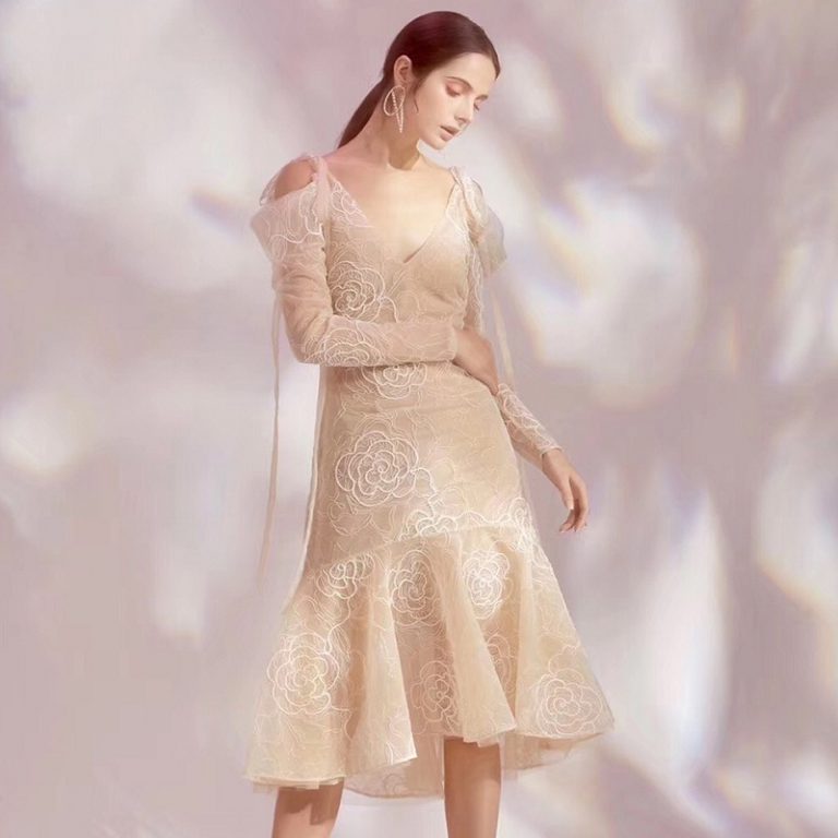 Women Bodycon Lace Sexy Long Sleeve Mermaid Evening Party  Celebrity Dress - Image 2