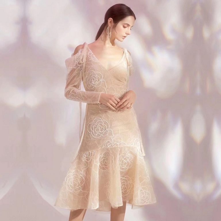 Women Bodycon Lace Sexy Long Sleeve Mermaid Evening Party  Celebrity Dress - Image 3