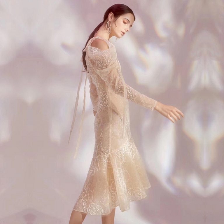 Women Bodycon Lace Sexy Long Sleeve Mermaid Evening Party  Celebrity Dress - Image 4
