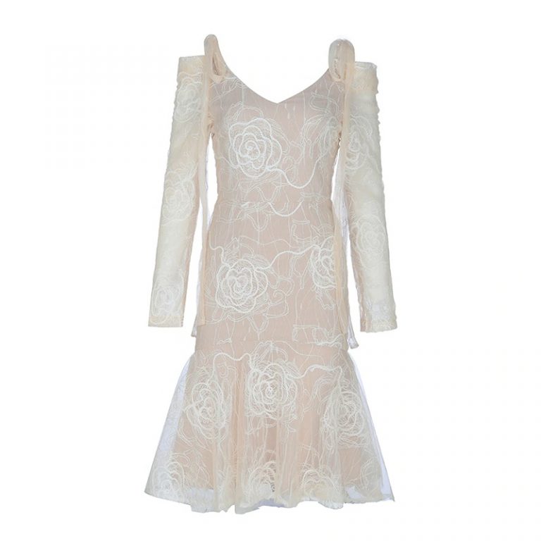 Women Bodycon Lace Sexy Long Sleeve Mermaid Evening Party  Celebrity Dress - Image 5