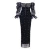 Women Bodycon Pearls Lace Sexy Long Sleeve Party Dress - Image 4