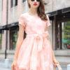 Women Bows Sash Polka Dot Flared Dress - Image 2
