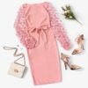 Women Casual Pink Elegant Party Flower Applique Contrast Dress - Image 6