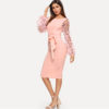 Women Casual Pink Elegant Party Flower Applique Contrast Dress - Image 3