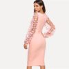 Women Casual Pink Elegant Party Flower Applique Contrast Dress - Image 2
