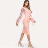 Women Casual Pink Elegant Party Flower Applique Contrast Dress - Image 4