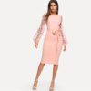 Women Casual Pink Elegant Party Flower Applique Contrast Dress - Image 5