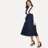 Women Classy Retro High Waist Flare Belted Skirt With Frilled Strap