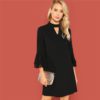 Women Cut Out Front Eyelash Lace 3/4 Sleeve Workwear Dress