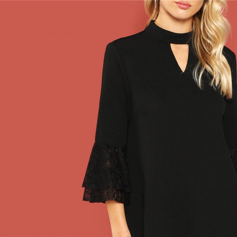 Women Cut Out Front Eyelash Lace 3/4 Sleeve Workwear Dress - Image 5