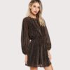 Women Cut Out Vintage Bishop Sleeve Transparent A Line Dress - Image 2