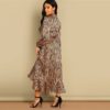 Women Deep V Neck Belted Fit and Flare Flounce Animal Zebra Print Dress - Image 2