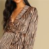 Women Deep V Neck Belted Fit and Flare Flounce Animal Zebra Print Dress - Image 5