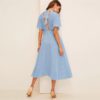 Women Dresses Stand Collar A Line Half Sleeve Dresses - Image 4