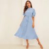 Women Dresses Stand Collar A Line Half Sleeve Dresses - Image 5