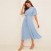 Women Dresses Stand Collar A Line Half Sleeve Dresses - Image 7