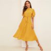 Women Dresses Stand Collar A Line Half Sleeve Dresses - Image 8