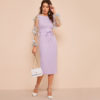 Women Elegant Casual Boat Neck Bishop Sleeve Pencil Dresses - Image 12