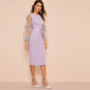 Women Elegant Casual Boat Neck Bishop Sleeve Pencil Dresses - Image 14