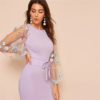 Women Elegant Casual Boat Neck Bishop Sleeve Pencil Dresses - Image 16
