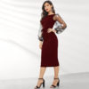 Women Elegant Casual Boat Neck Bishop Sleeve Pencil Dresses - Image 8