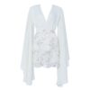 Women Evening Party Sexy Lace Batwing Long Sleeve Pearls Mini Celebrity Dress - Image 3