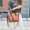 Women Faux Leather Solid Tassel Handbag Vintage Leisure Crossbody Bag - Image 3