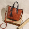 Women Faux Leather Solid Tassel Handbag Vintage Leisure Crossbody Bag - Image 6
