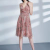Women Floral Print Blush V Neck Chiffon Mini Dress