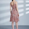 Women Floral Print Blush V Neck Chiffon Mini Dress - Image 3