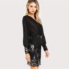 Women Floral Sequin Long Sleeve Slim Elegant Party Dress - Image 2
